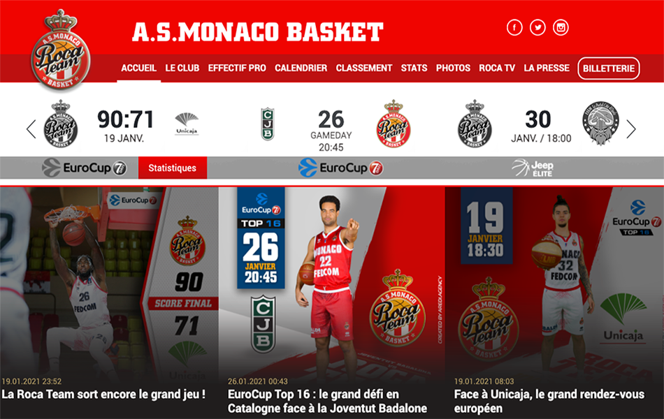 Сайт баскетбольной команды AS Monaco